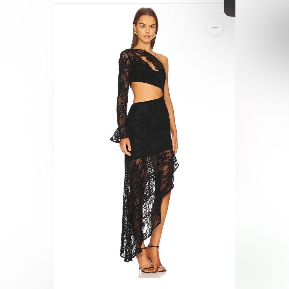 Majorelle Annel Dress Black Lace Asymmetrical Cut Out Going Out Revolve Sz L NWT - Picture 2 of 12